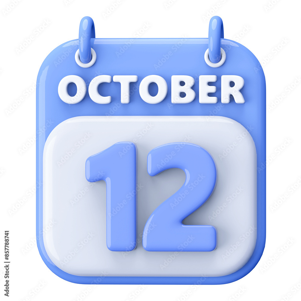 12th October Calendar Icon 3D Render 12th October Calendar Icon 3D Render