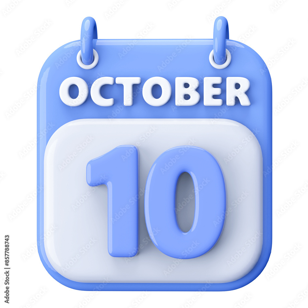 10th October Calendar Icon 3D Render 10th October Calendar Icon 3D Render