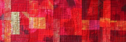 Contemporary Quilted Wall Hanging Featuring Rich Red Abstract Design