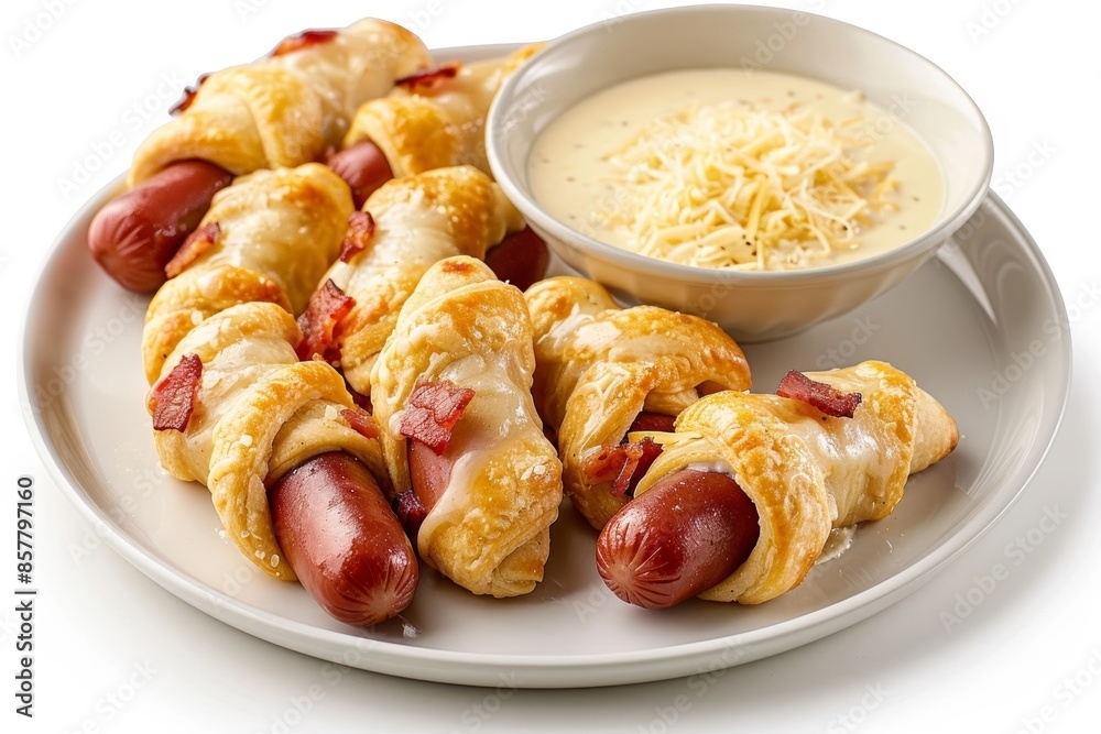 Delectable Carbonara Pigs in a Blanket with Alfredo Sauce Delectable Carbonara Pigs in a Blanket with Alfredo Sauce