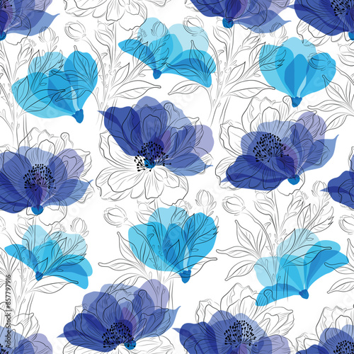 Seamless pattern abstract floral lines.