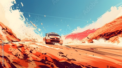 Fototapeta Naklejka Na Ścianę i Meble -  Rally racing car on dirt track, in the desert, extreme sport activities theme, created with generative ai