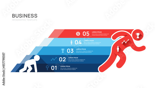 man run 5 steps to goal infographic template for business, presentation vector infographics.