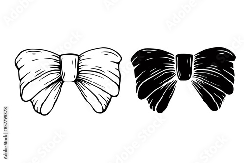 Linear sketch, silhouette of a festive bow. Vector graphics.