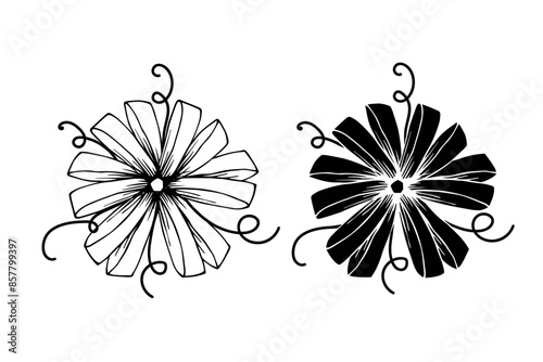 Linear sketch, silhouette of a festive bow. Vector graphics.