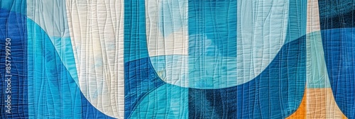 Abstract Quilted Wall Hanging with Blue and Orange Rectangles - Modern Textile Art