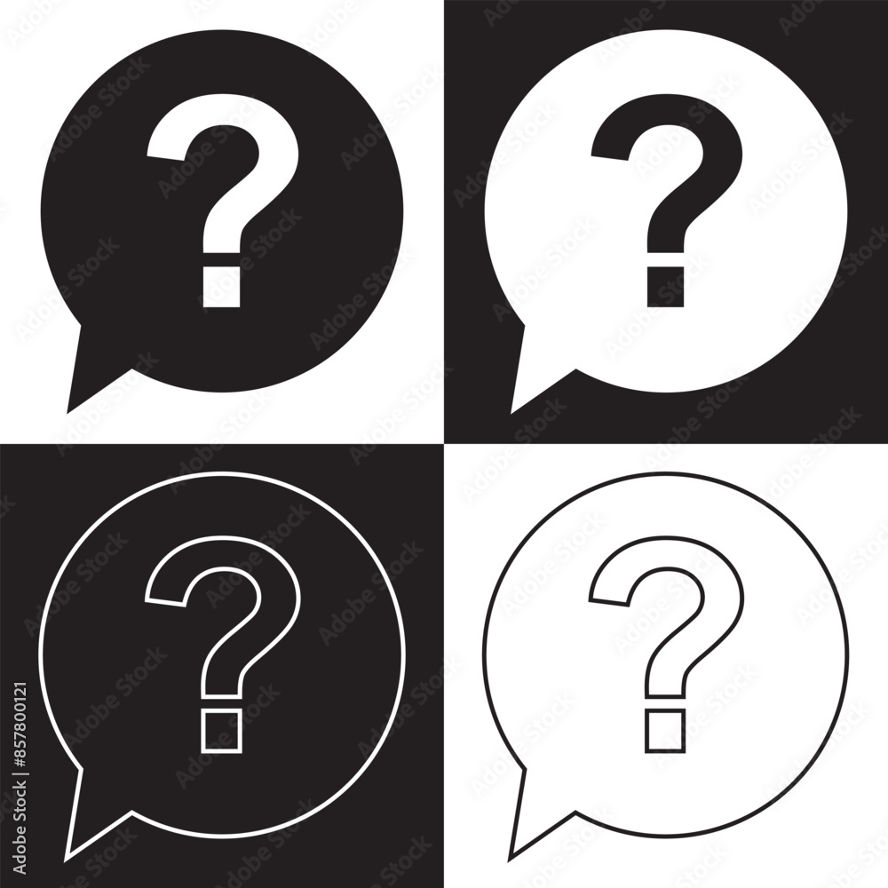 Question mark icon set. Bubble question icon, FAQ questions symbol on a white and black background. Vector illustration. EPS 10 Question mark icon set. Bubble question icon, FAQ questions symbol on a white and black background. Vector illustration. EPS 10