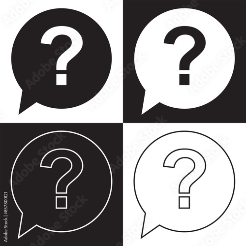 Question mark icon set. Bubble question icon, FAQ questions symbol on a white and black background. Vector illustration.  EPS 10