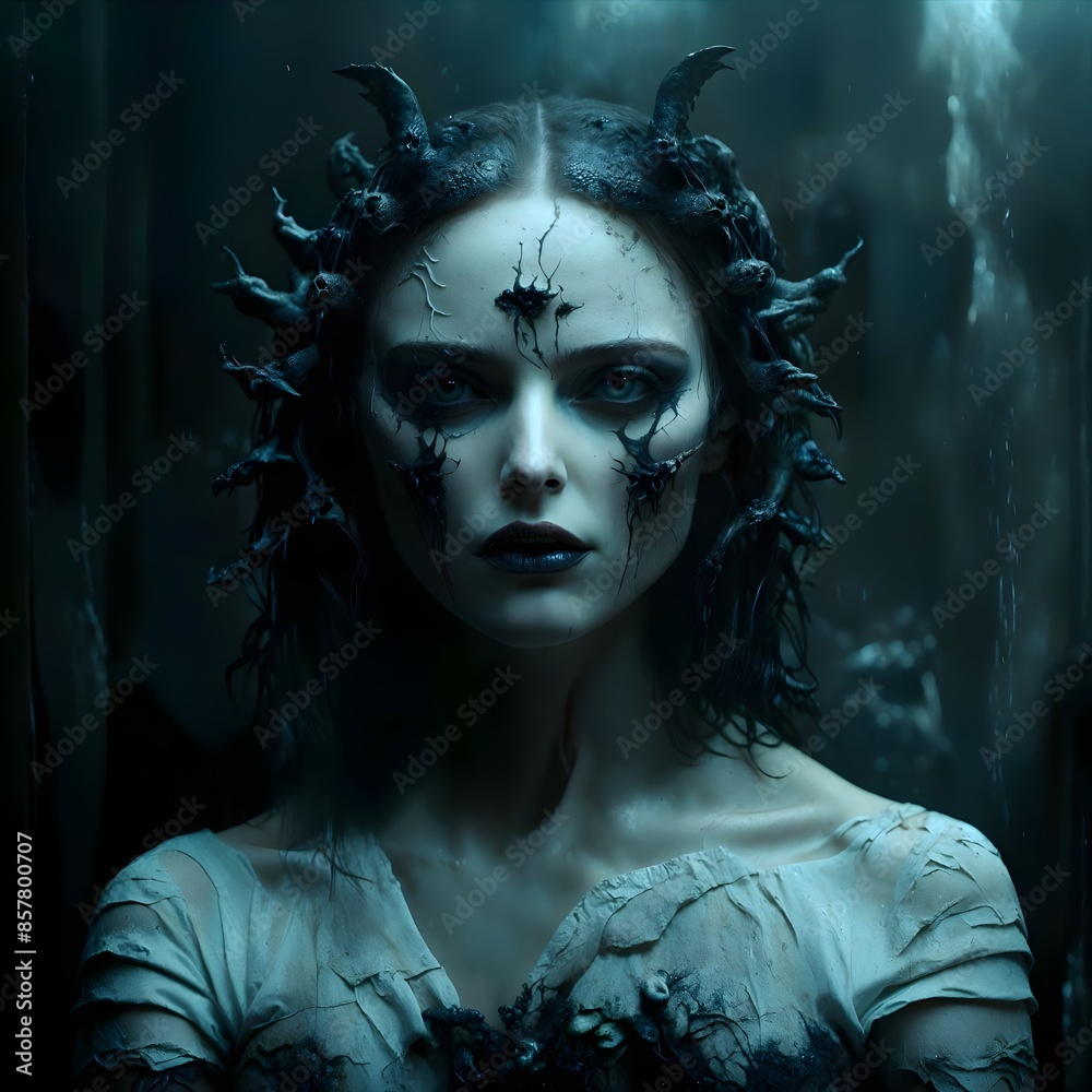 portrait of devil witch with hair, Ai generative portrait of devil witch with hair, Ai generative