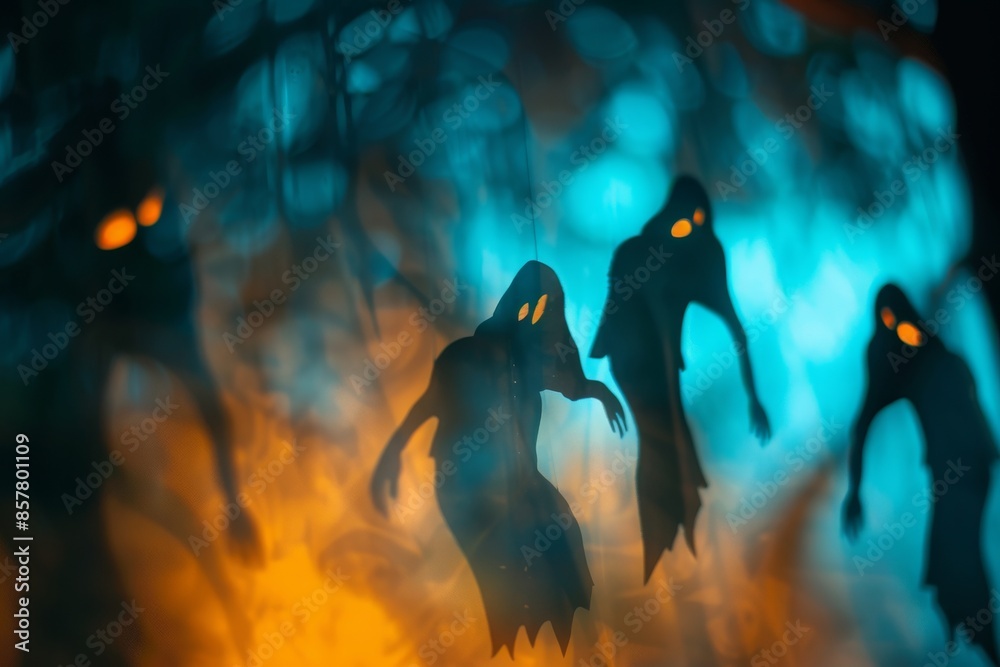 Naklejka premium Halloween Shadows and Ghosts Conceptual Background