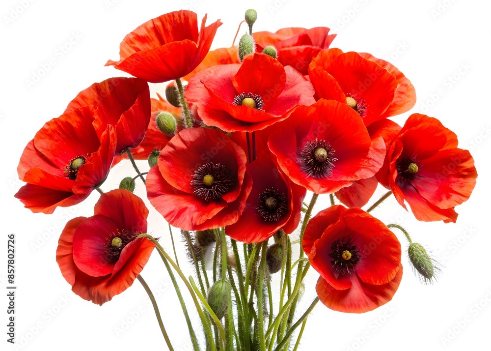 Obraz premium Stunning Bouquet Of Red Poppies Isolated On White Background.