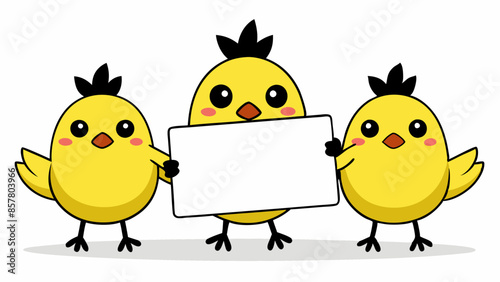 Cute chicks holding blank text board vector illustration