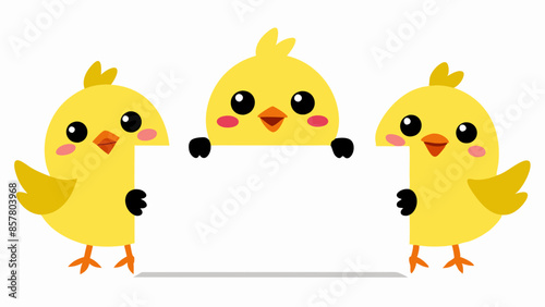 Cute chicks holding blank text board vector illustration