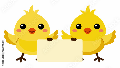 Cute chicks holding blank text board vector illustration