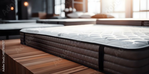 Various mattresses cater to different needs and preferences ideal for showcasing sleep products. Concept Mattress Types, Sleep Product Display, Comfort Preferences, Mattress Materials, Brand Showcase photo