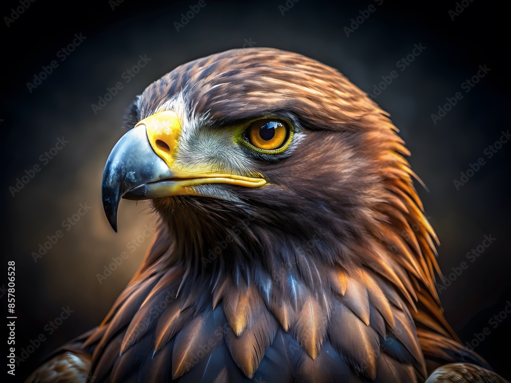 Fototapeta premium A Majestic Close Up Portrait Of A Golden Eagle With A Dark Background.