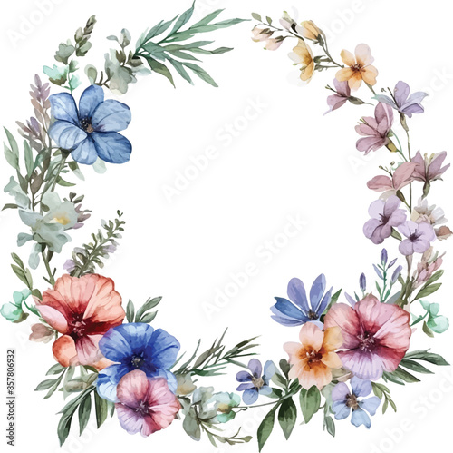 Watercolor natural spring wreath on white background