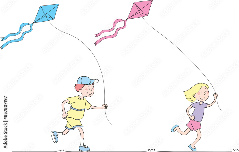 Little children flying kites in nature. Little children flying kites in nature.
