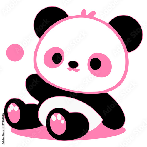 Cartoon Black and White Panda with Pink Eyes - Cute Animal Design