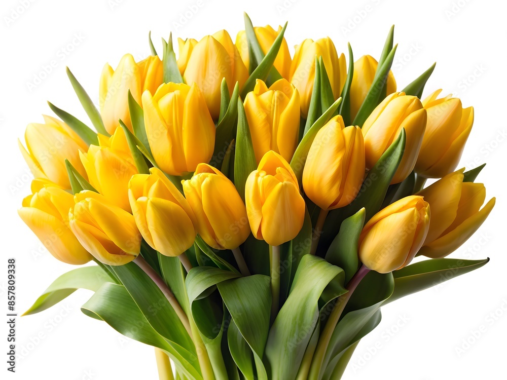 A Beautiful Bouquet Of Yellow Tulips Isolated On A White Background. A Beautiful Bouquet Of Yellow Tulips Isolated On A White Background.
