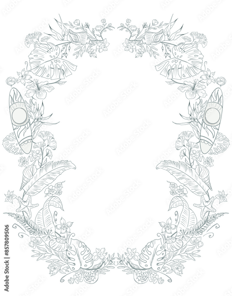 Floral frame on a white background, holiday invitation in minimalist style Floral frame on a white background, holiday invitation in minimalist style