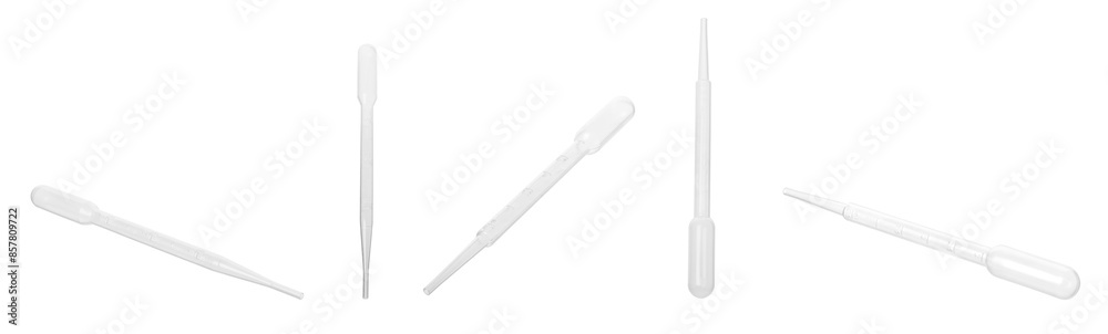 Pipettes isolated on white, set. Medical equipment Pipettes isolated on white, set. Medical equipment