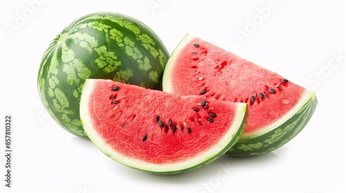 Juicy Watermelon with white background, ripe and ready to eat, with a clear path for clipping.