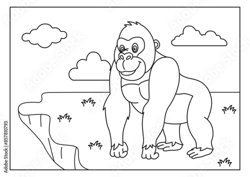 gorilla sketch for coloring book vector