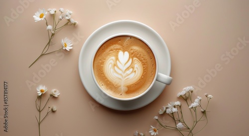 White Daisy Latte on Cream Saucer