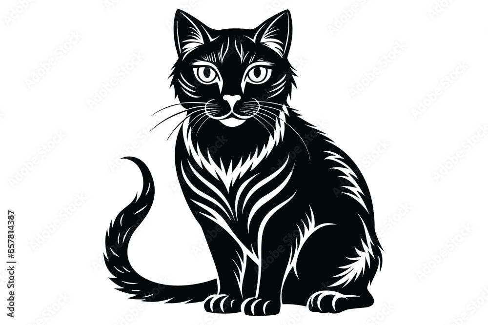 Black and White Cat Vector Silhouette. Black and White Cat Vector Silhouette.