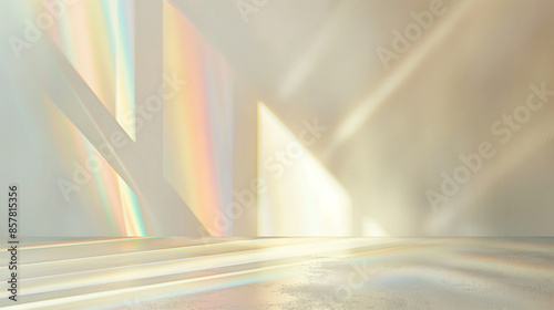 Sunlight through window casting rainbow reflections on floor. Generative AI