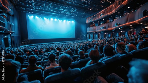 Wallpaper Mural Large IMAX theater filled with a seated audience eagerly awaiting the start of a highly anticipated film screening  The massive screen dominates the space Torontodigital.ca