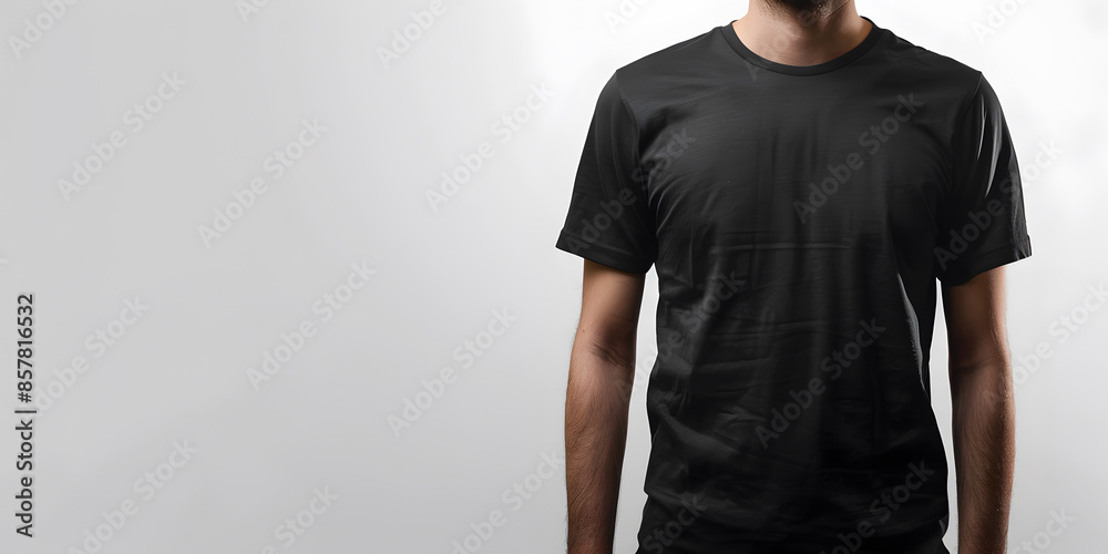 Man wearing a black T shirt with an isolated background Man wearing a black T shirt with an isolated background