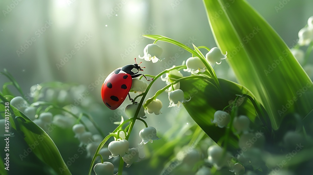 Ladybug on the lily of the valley Ladybug on the lily of the valley