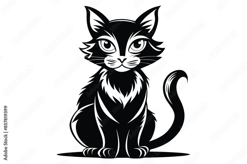 Black and White Cat Vector Silhouette. Black and White Cat Vector Silhouette.