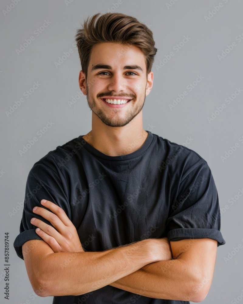 © Vlad - Young Man Portrait. Handsome Smiling Man with Folded Arms in Studio Shot © Vlad - Young Man Portrait. Handsome Smiling Man with Folded Arms in Studio Shot