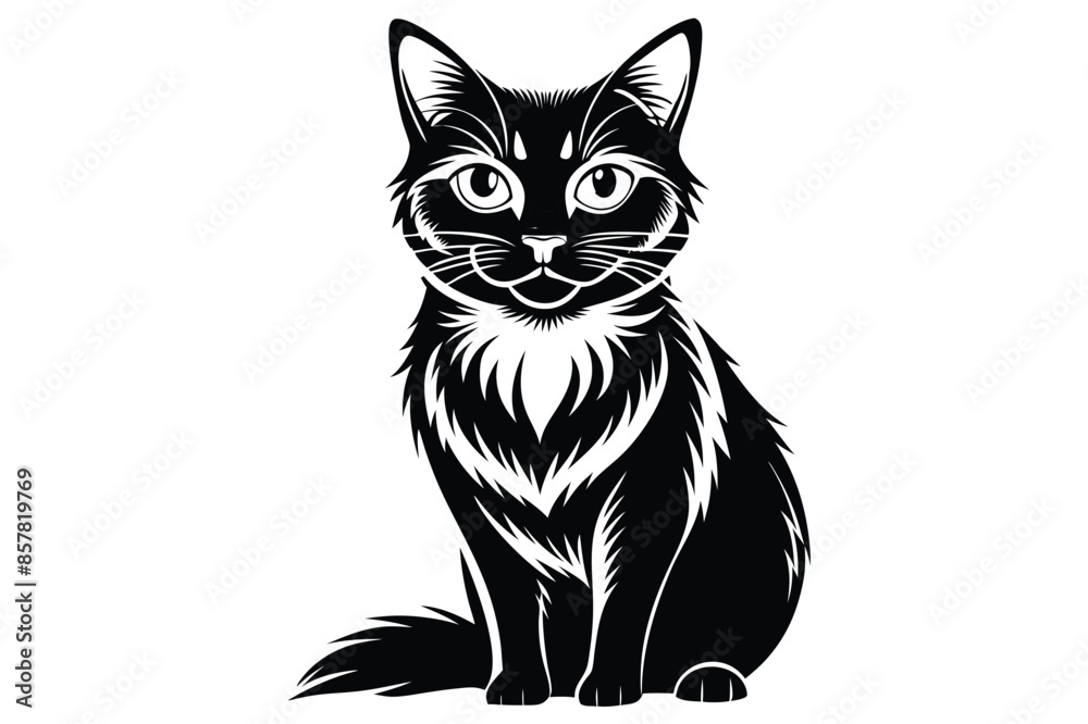 Black and White Cat Vector Silhouette. Black and White Cat Vector Silhouette.