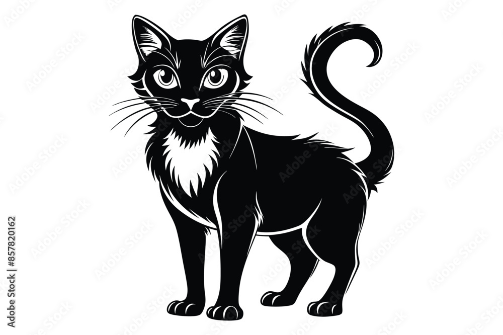 Black and White Cat Vector Silhouette. Black and White Cat Vector Silhouette.