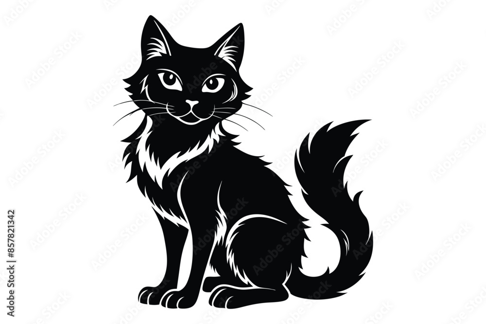 Black and White Cat Vector Silhouette. Black and White Cat Vector Silhouette.