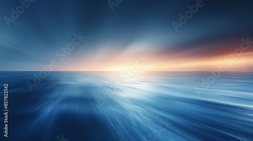 Serene ocean sunset with dynamic clouds and deep blue water, showcasing the beauty and tranquility of nature.