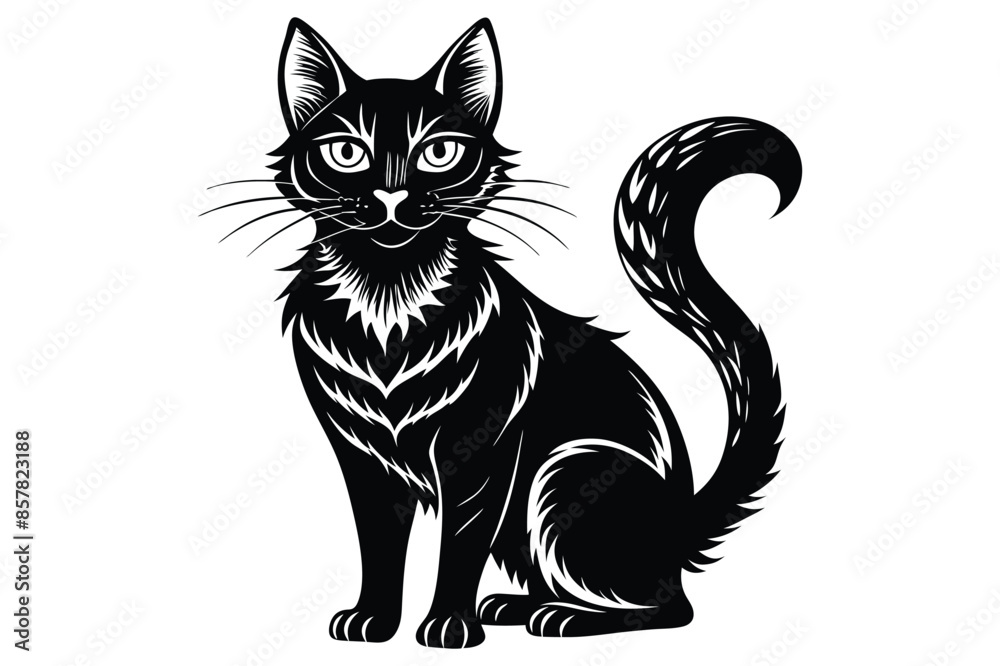 Black and White Cat Vector Silhouette. Black and White Cat Vector Silhouette.