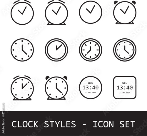 Set of Clocks,Alarm Icons, Timer, Stop Watch, Clock Styles Vector EPS