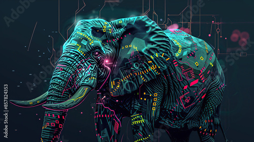 neon elephant, glowing, vibrant, colorful, luminous, bright, electric, psychedelic, futuristic, surreal, fantasy, digital art, neon lights, animal art, illuminated, radiant, whimsical, mystical, abstr