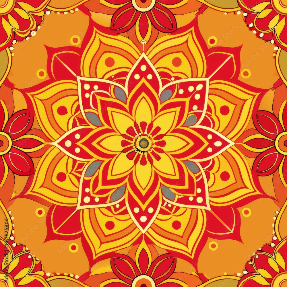 Seamless pattern of intricate kolam designs drawn on the floor using rice flour or colored powders, Generative AI Seamless pattern of intricate kolam designs drawn on the floor using rice flour or colored powders, Generative AI