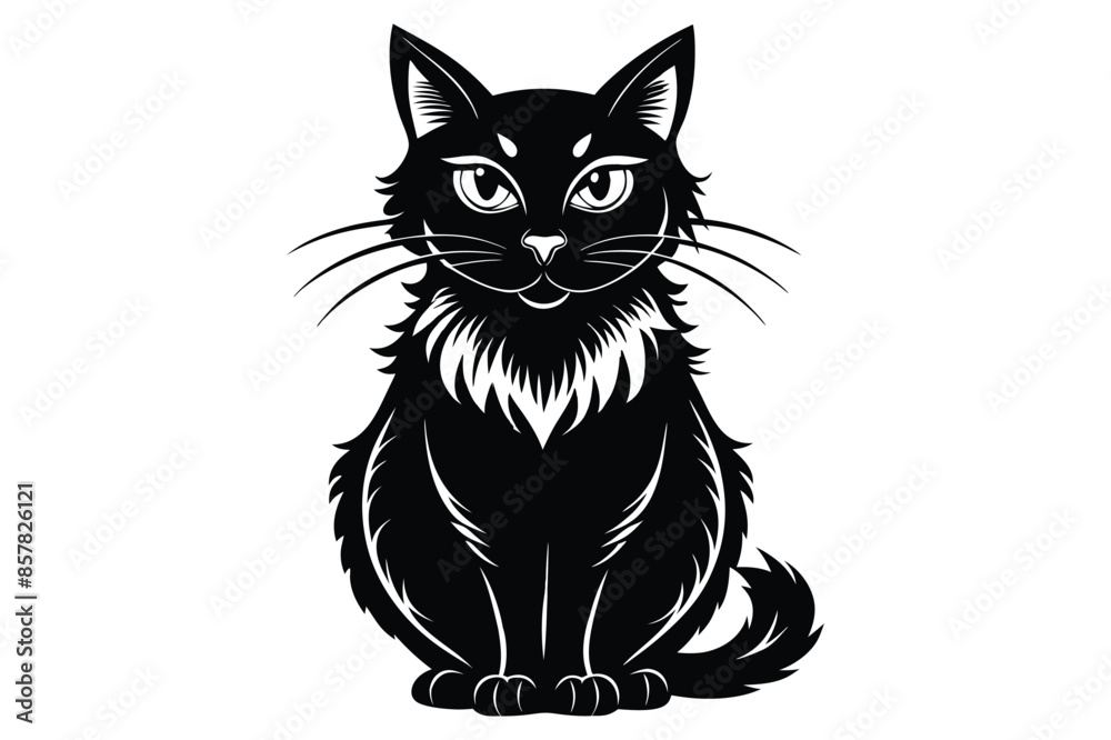 Obraz premium Black and White Cat Vector Silhouette.