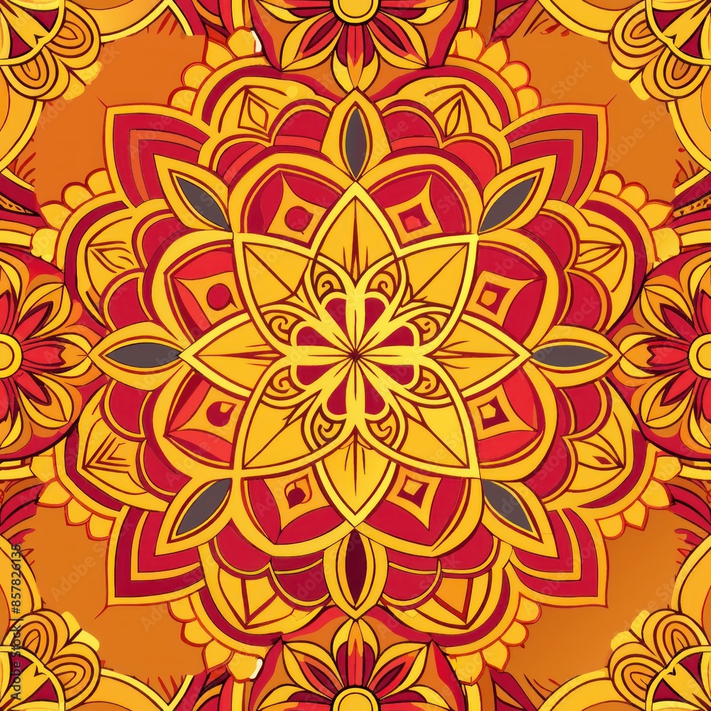 Seamless pattern of intricate kolam designs drawn on the floor using rice flour or colored powders, Generative AI Seamless pattern of intricate kolam designs drawn on the floor using rice flour or colored powders, Generative AI
