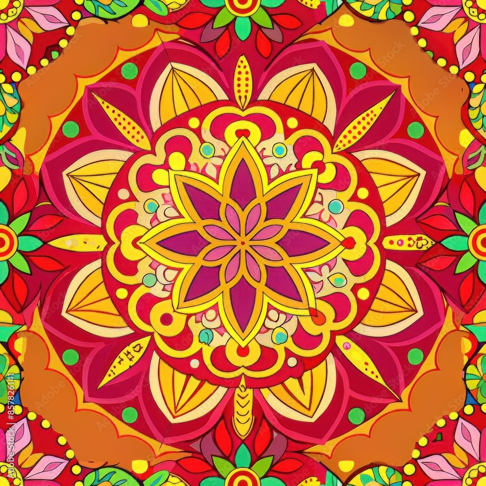 Seamless pattern of intricate kolam designs drawn on the floor using rice flour or colored powders, Generative AI Seamless pattern of intricate kolam designs drawn on the floor using rice flour or colored powders, Generative AI