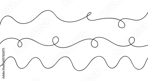 Set of 3 wavy lines pattern with curvy abstract squiggles in a psychedelic wiggle design