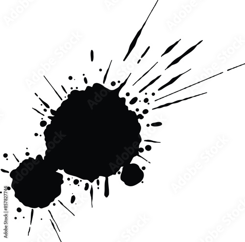 Grunge ink splatter. Splash of paint, spray drop staining and frame with wet paint drop traces vector. Illustration splash and drip design, silhouette blob spray