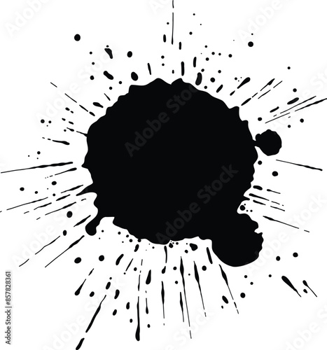 Grunge ink splatter. Splash of paint, spray drop staining and frame with wet paint drop traces vector. Illustration splash and drip design, silhouette blob spray